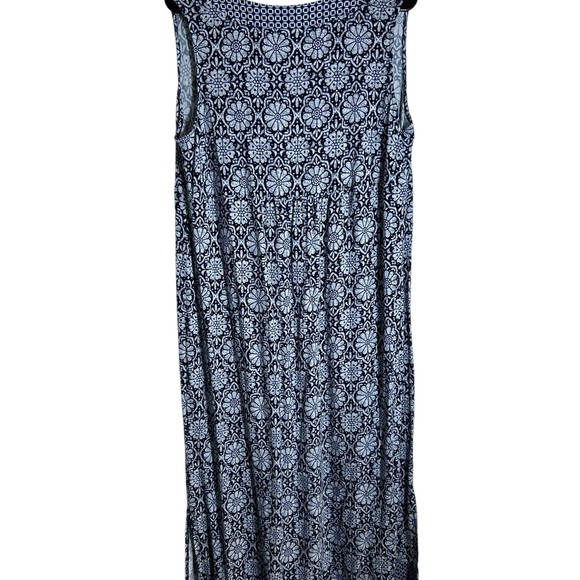 J Jill Women’s Plus 1X Sleeveless Maxi Dress Blues Geometric Pattern 3627 - Picture 2 of 9